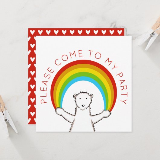 Custom Polar Bear & Rainbow Birthday Einladung (Vorderseite/Rückseite Beispiel)