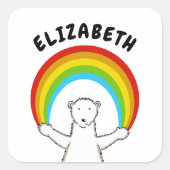 Custom Polar Bear & Rainbow Quadratischer Aufkleber (Vorderseite)