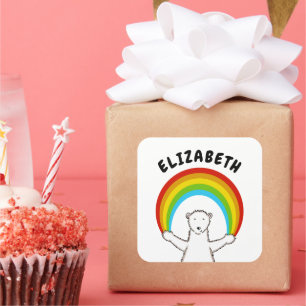 Custom Polar Bear & Rainbow Quadratischer Aufkleber