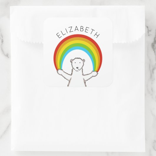 Custom Polar Bear & Rainbow Quadratischer Aufkleber (Tasche)