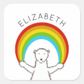 Custom Polar Bear & Rainbow Quadratischer Aufkleber (Vorderseite)