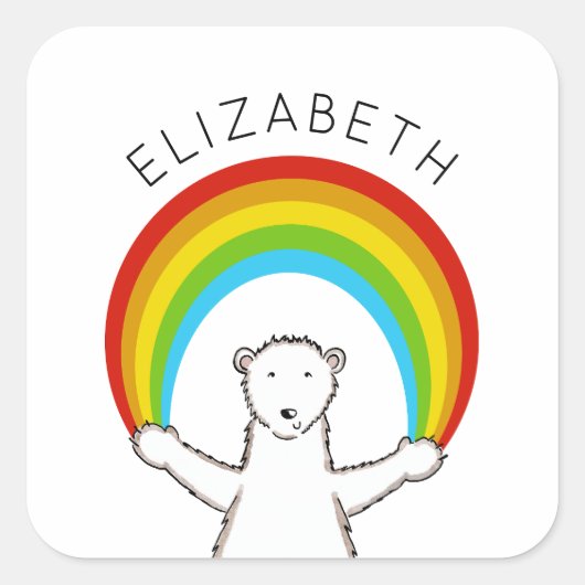 Custom Polar Bear & Rainbow Quadratischer Aufkleber (Vorderseite)