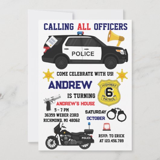 Custom Police Birthday party for kid  Einladung (Vorderseite)