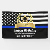 Custom Police Flag Thin Blue Line Happy Birthday Banner (Horizontal)