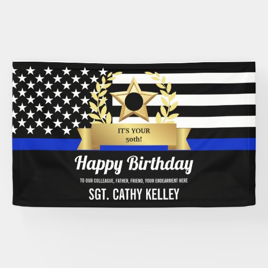 Custom Police Flag Thin Blue Line Happy Birthday Banner (Horizontal)