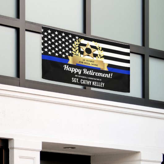 Custom Police Flag Thin Blue Line Happy Retirement Banner (Äußeres Gebäude)