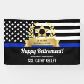 Custom Police Flag Thin Blue Line Happy Retirement Banner (Horizontal)