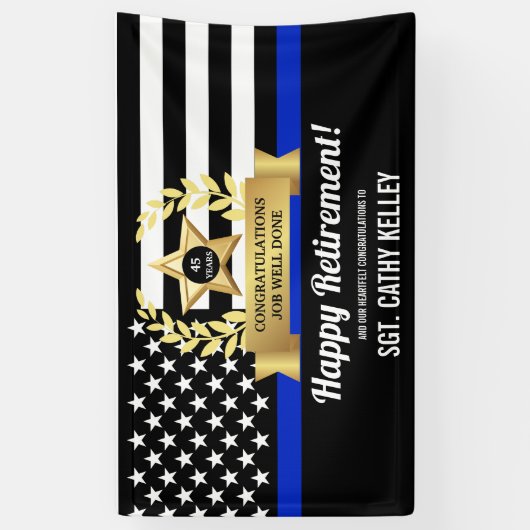 Custom Police Flag Thin Blue Line Happy Retirement Banner (Vertikal)