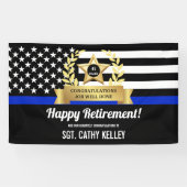 Custom Police Flag Thin Blue Line Happy Retirement Banner (Horizontal)