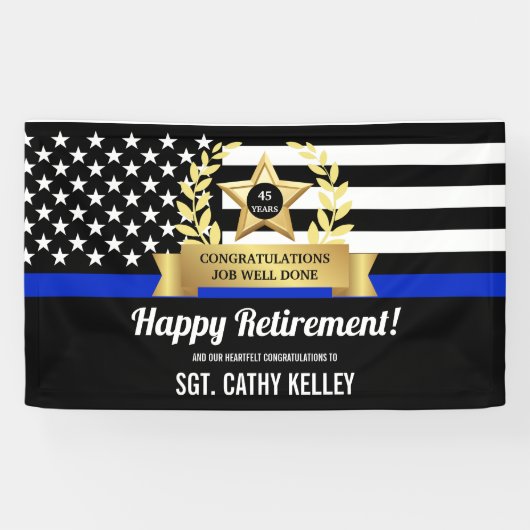 Custom Police Flag Thin Blue Line Happy Retirement Banner (Horizontal)