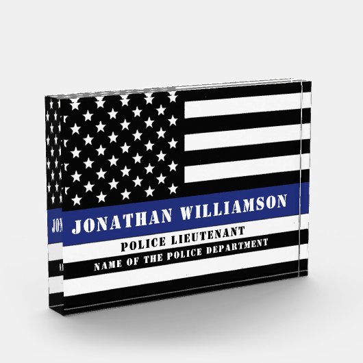 Custom Police Officer Thin Blue Line Polizeiabteil Fotoblock (Links)