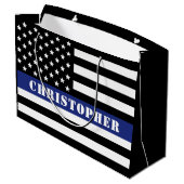 Custom Police Officer Thin Blue Line Polizeiabteil Große Geschenktüte (Rückseite Schrägansicht)