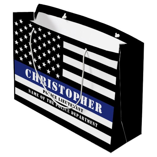 Custom Police Officer Thin Blue Line Polizeiabteil Große Geschenktüte (Rückseite Schrägansicht)