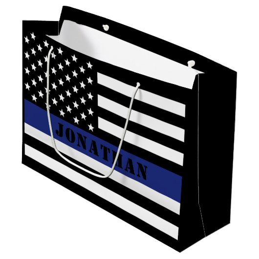 Custom Police Officer Thin Blue Line Polizeiabteil Große Geschenktüte (Vorderseite Schrägansicht)