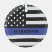 Custom Police Officer Thin Blue Line Polizeiabteil Ornament Aus Glas (Vorderseite)