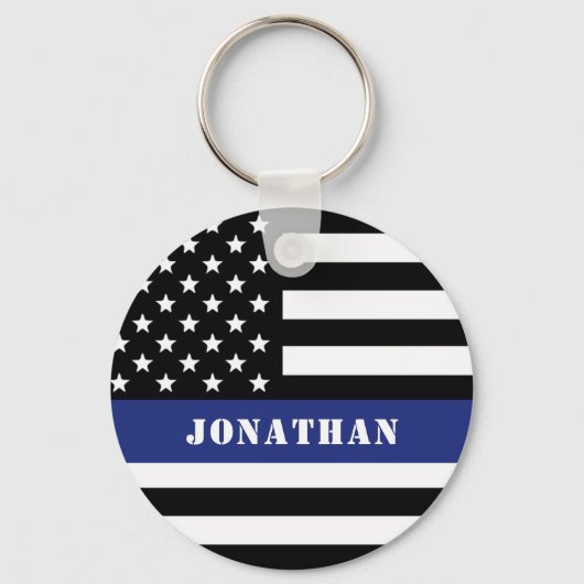 Custom Police Officer Thin Blue Line Polizeiabteil Schlüsselanhänger (Vorderseite)