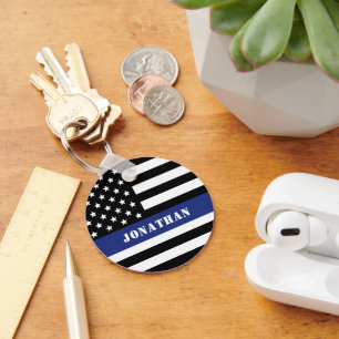 Custom Police Officer Thin Blue Line Polizeiabteil Schlüsselanhänger