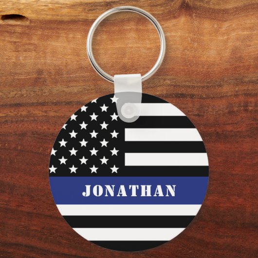 Custom Police Officer Thin Blue Line Polizeiabteil Schlüsselanhänger (Vorderseite)