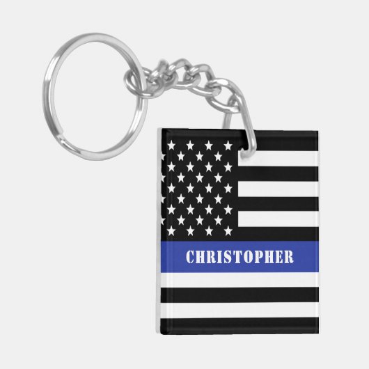 Custom Police Officer Thin Blue Line Polizeiabteil Schlüsselanhänger (Vorderseite links)