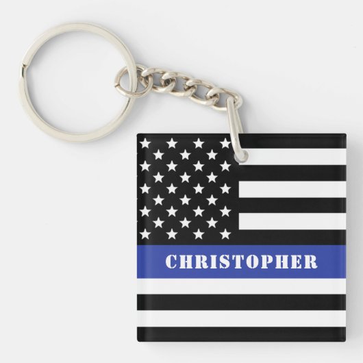 Custom Police Officer Thin Blue Line Polizeiabteil Schlüsselanhänger (Vorderseite)