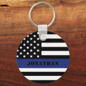 Custom Police Officer Thin Blue Line Polizeiabteil Schlüsselanhänger (Vorderseite)