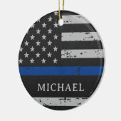 Custom Police Officer Thin Blue Line USA Flag Keramikornament (Links)
