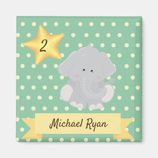 Custom Polka Dot Elephant mit Name und Alter Magnet (Vorne)