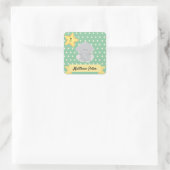 Custom Polka Dot Elephant mit Name und Alter Quadratischer Aufkleber (Tasche)