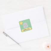 Custom Polka Dot Elephant mit Name und Alter Quadratischer Aufkleber (Umschlag)