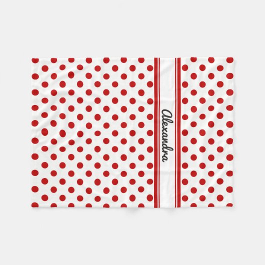 Custom Polka Dot Red White Background Fleecedecke (Vorderseite (Horizontal))