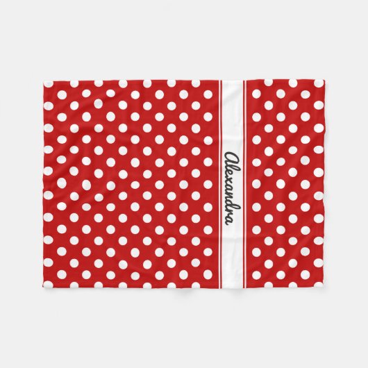 Custom Polka Dot Red White Background Fleecedecke (Vorderseite (Horizontal))
