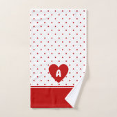 Custom Polka Dot Red White Background Monogram Badhandtuch Set (Handtuch)