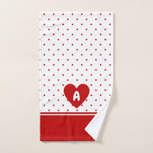Custom Polka Dot Red White Background Monogram Badhandtuch Set (Handtuch)
