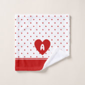 Custom Polka Dot Red White Background Monogram Badhandtuch Set (Waschlappen)