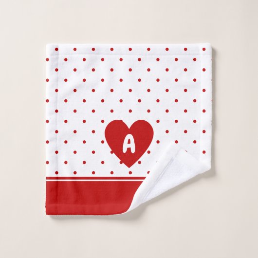 Custom Polka Dot Red White Background Monogram Badhandtuch Set (Waschlappen)