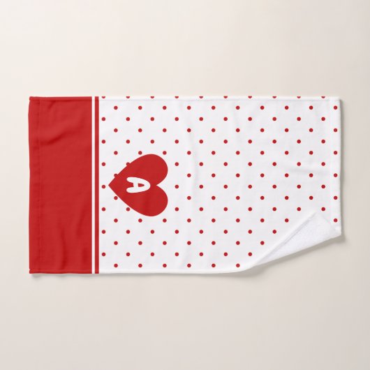 Custom Polka Dot Red White Background Monogram Badhandtuch Set (Handtuch)