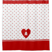 Custom Polka Dot Red White Background Monogram Duschvorhang (Vorderseite)