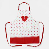 Custom Polka Dot Red White Background Monogram Schürze (Vorderseite)