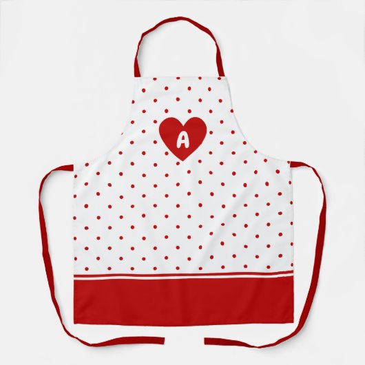 Custom Polka Dot Red White Background Monogram Schürze (Vorderseite)