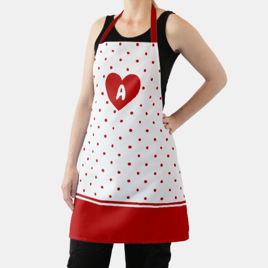 Custom Polka Dot Red White Background Monogram Schürze (InSitu)