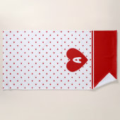 Custom Polka Dot Red White Background Monogram Strandtuch (Vorderseite)