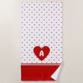 Custom Polka Dot Red White Background Monogram Strandtuch (Vorderseite)