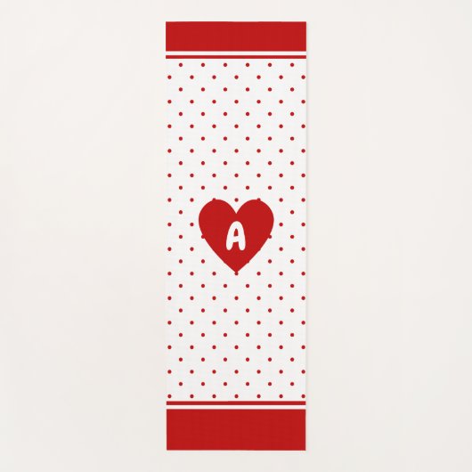 Custom Polka Dot Red White Background Monogram Yogamatte (Vorderseite)