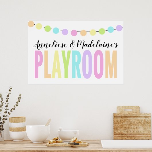Custom Pom Pom Pastel Rainbow Playroom Poster (Küche)