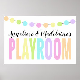 Custom Pom Pom Pastel Rainbow Playroom Poster