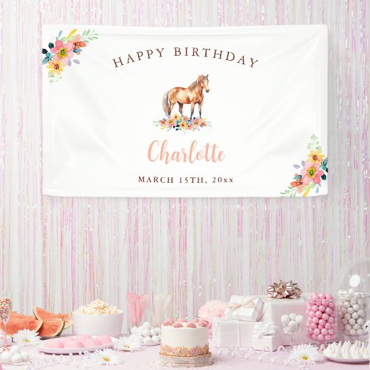 Custom Pony Birthday Niedlich Horse Floral Banner