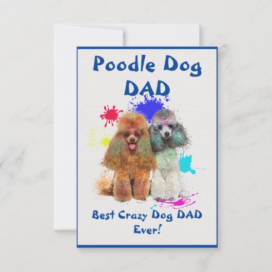 Custom Poodle Papa Hund Bester Crazy Dog Vater Dankeskarte (Vorderseite)