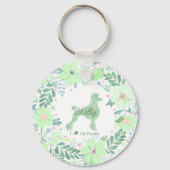 Custom Poodle Photo with Mint Green Floral Wreath Schlüsselanhänger (Vorderseite)
