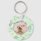 Custom Poodle Photo with Mint Green Floral Wreath Schlüsselanhänger (Rückseite)