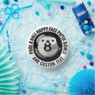 Custom Pool 8 Ball Party BLAU EYES Happy Face 7" Pappteller